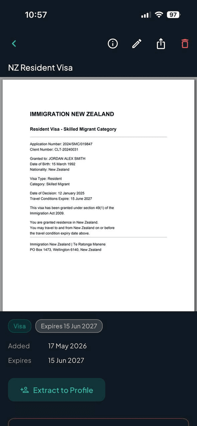 Document detail with expiry tracking